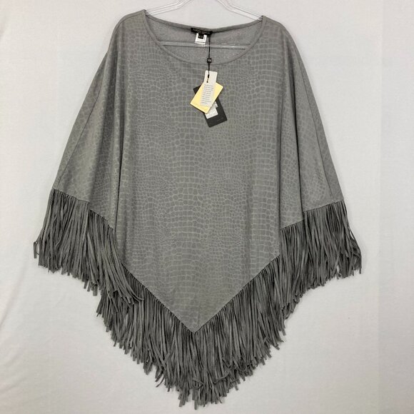 New Alberto Makali One Size Faux-Suede Fringe Animal Print Poncho Boho Festival - Picture 1 of 9